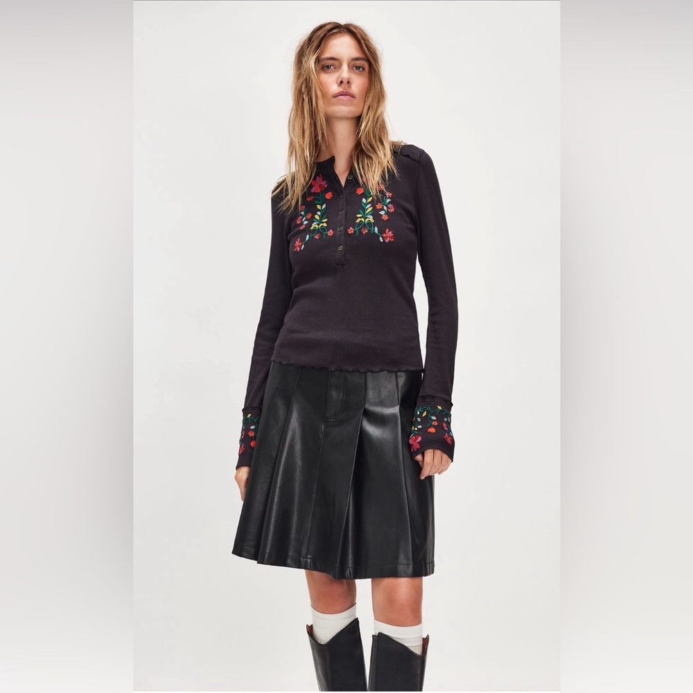 Free People Fleur Embroidered Cuff Henley - Picture 7 of 11